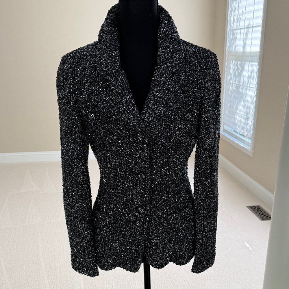 St. John Caviar Black and White Tweed Blazer